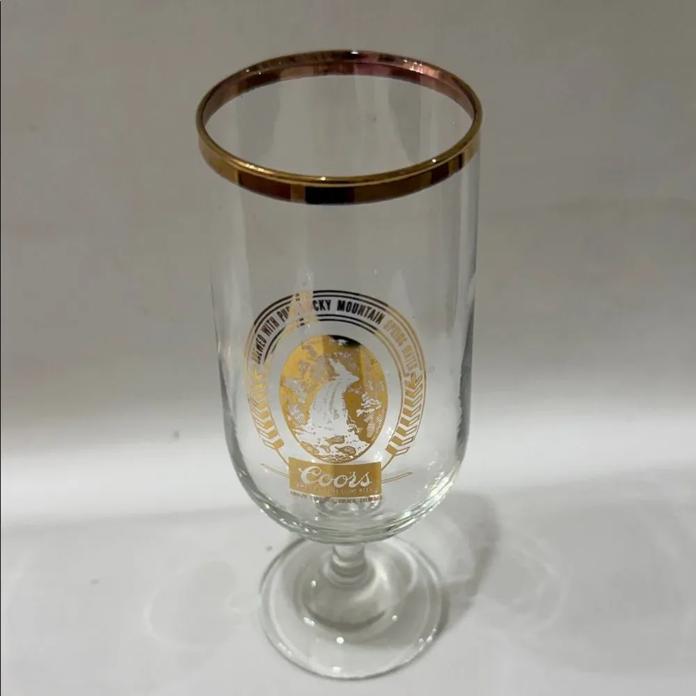 Coors Beer Bar Glass Pure Rocky Mountain Spring 12 Oz Clear Gold Rim 7 In Tall